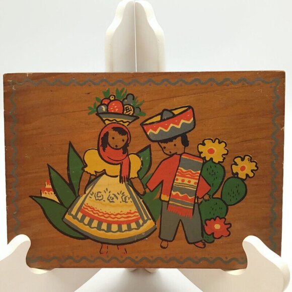 Latin American Folk Art Hand Painted Wooden Pictures Set of 3 w/ Hangers Vintage - Picture 2 of 12